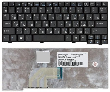 Клавиатура для Acer One D150, D250, ZG5, 531H Черная (p/n: ZG5, 9J.N9482.00R)