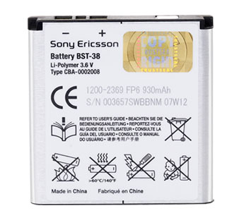 Аккумулятор Sony Ericsson S500i/W580  BST-38 Оригинал